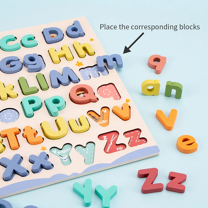 Wooden Educational Abc Puzzle Upper Case And Lower Case Letters For Birthday Gifts Boys Girls Family Game Children Preschoolers view 3