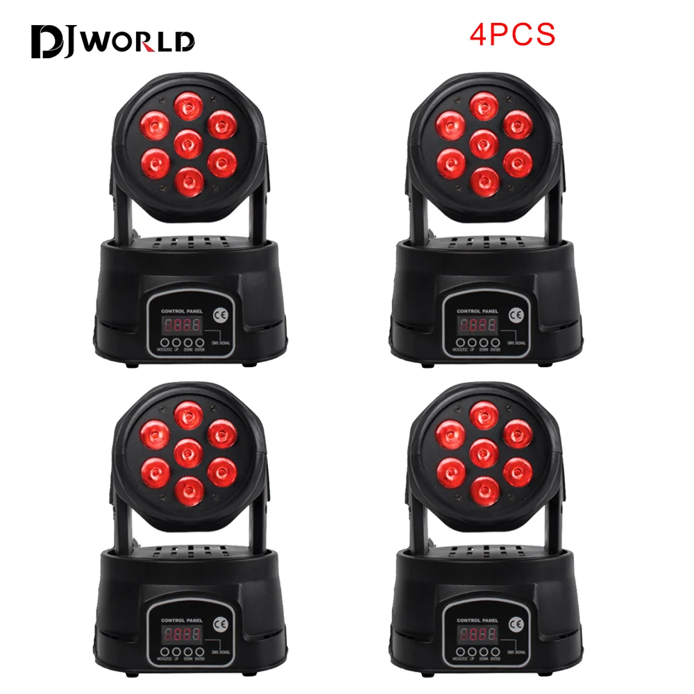 4PCS Testa mobile 7x18W HA CONDOTTO LA Luce 6IN1 RGBWA + UV Effetto scenico professionale 10/15DMX Luce di lavaggio per discoteca DJ Musica Party