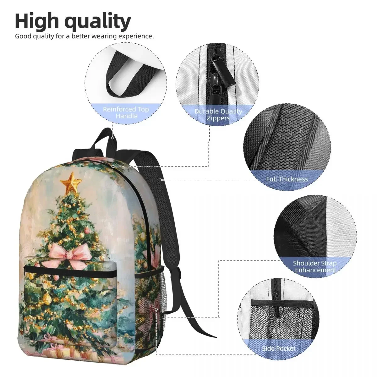 Exquisite Christmas Tree Print Backpack Student BookBag Children School Bag Laptop Shoulder Bags for Men Women