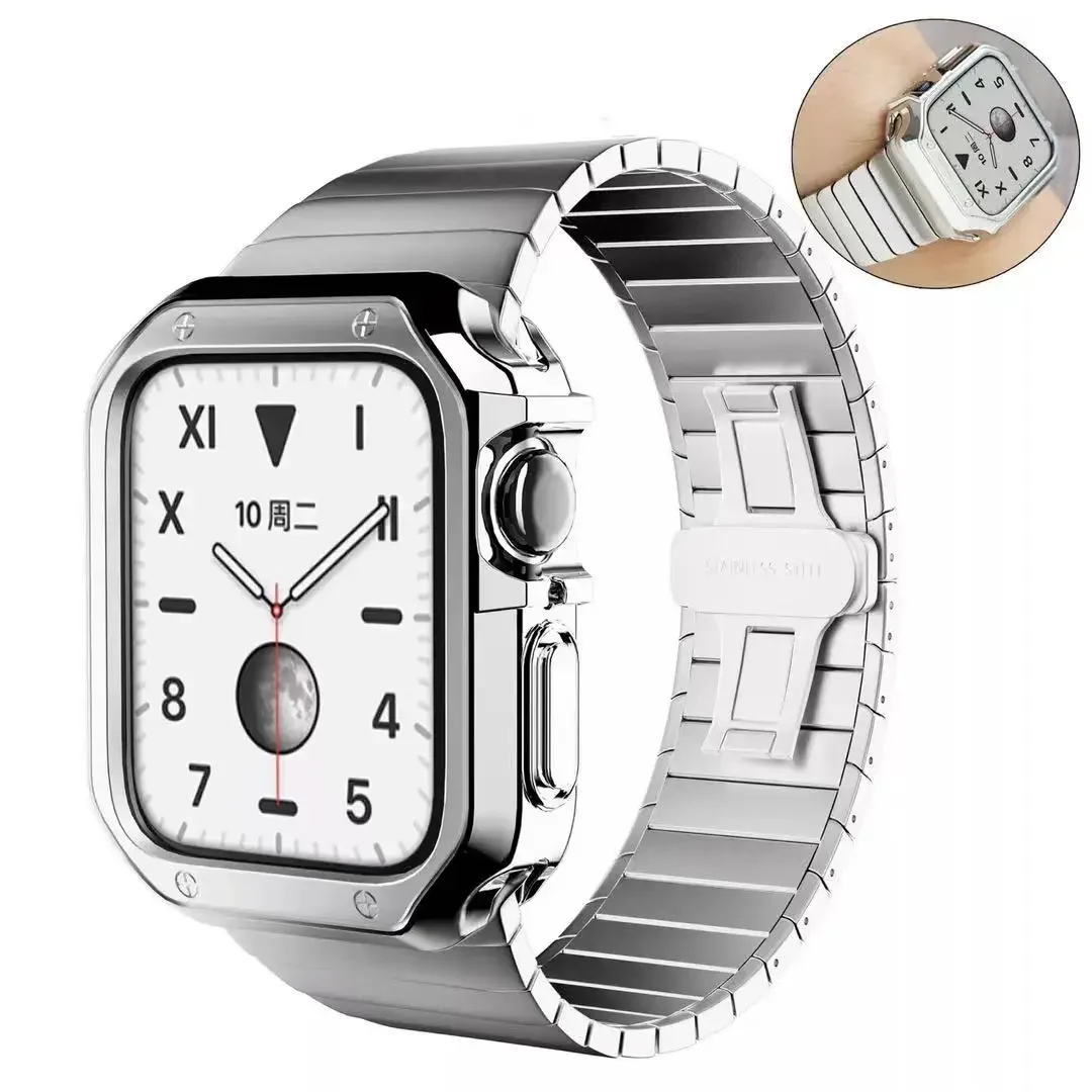 Metalowy pasek + etui TPU do Apple Watch 9 8 7 45 mm 41 mm 6 5 4 SE 44 mm 40 mm Pasek ze stali nierdzewnej iWatch Series 3 42 mm 38 mm