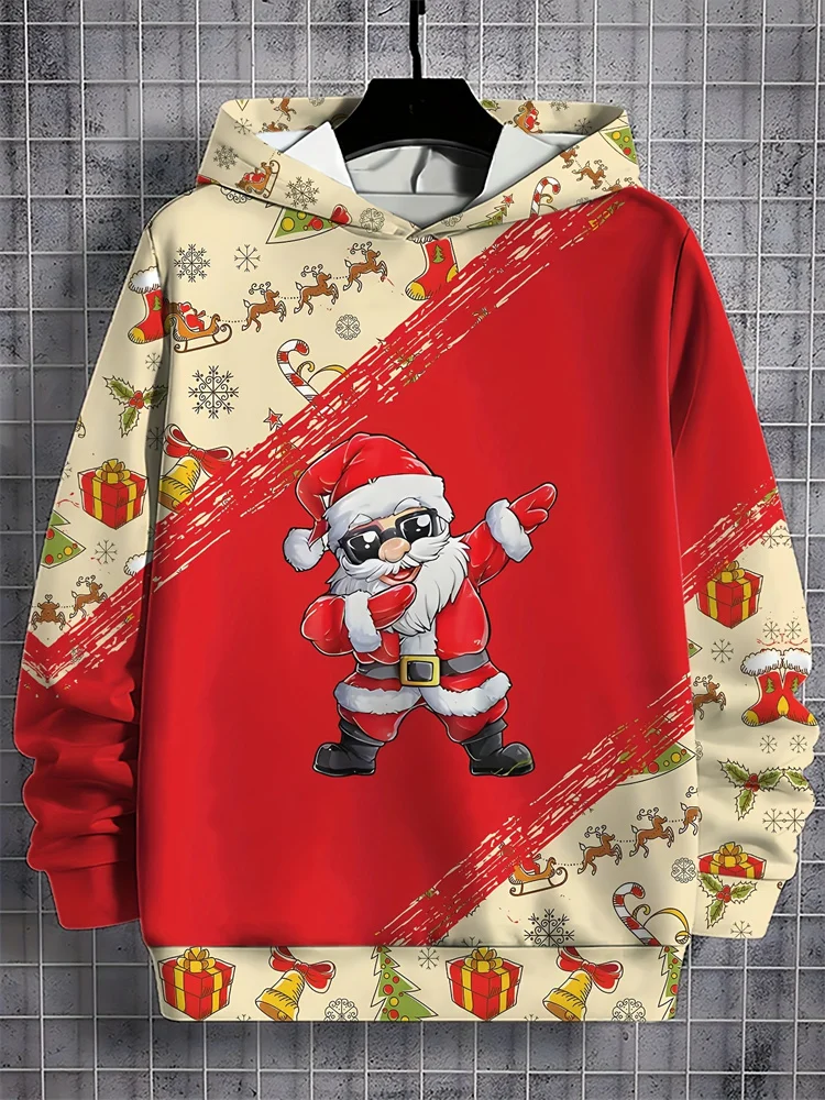 Christmas Men's Hooded Hoodies 3D Prints Santa Claus Sweatshirt Tops Fashion Drawstring Sportwear Tops Casual Men's Clothing