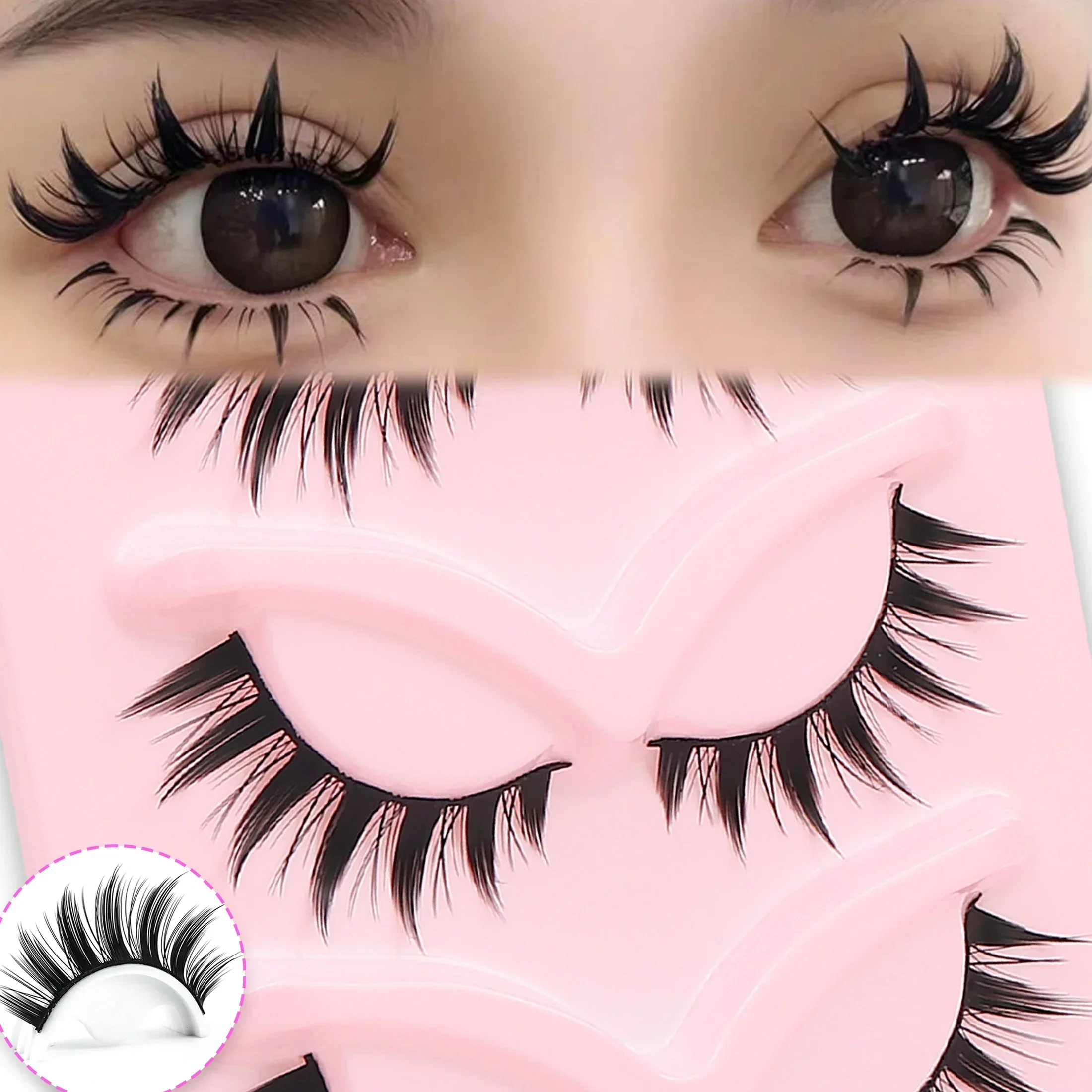 5 Pairs Spiky Fox Eye Strip False Eyelashes Wispy Criss‑Cross Long Tail Dramatic Fake Lashes For Cosplay Party Makeup