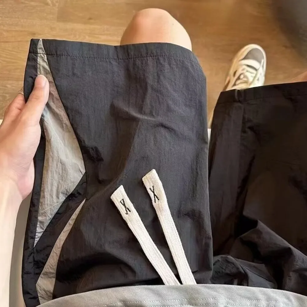 

Свободные повседневные тонкие шорты большого размера, широкие шорты с высокой талией и шнурком, пляжные летние брюки до колена для мужчин