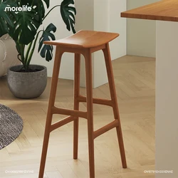 Nordic White Wax Solid Wood Leisure Bar Stools Original Wood Creative Saddle Stool Island Table Dining Chair Chaises De Bar