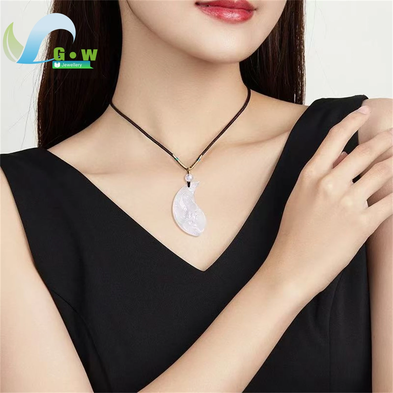 Natural White Chalcedony Dragon Phoenix Couple Pendant Moonlight Icy Jade Hanging Ornament Unisex Jewelry Gift