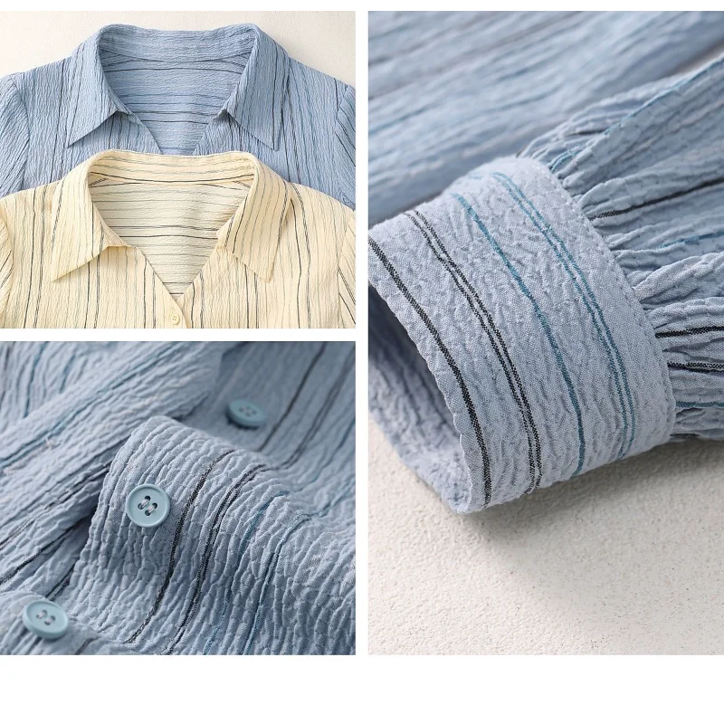 เสื้อเชิ้ตแขนยาวลายทาง ดีไซน์ใหม่ สไตล์ฤดูใบไม้ผลิและฤดูใบไม้ร่วง สำหรับผู้หญิง ปี 2025 ทรงหลวม