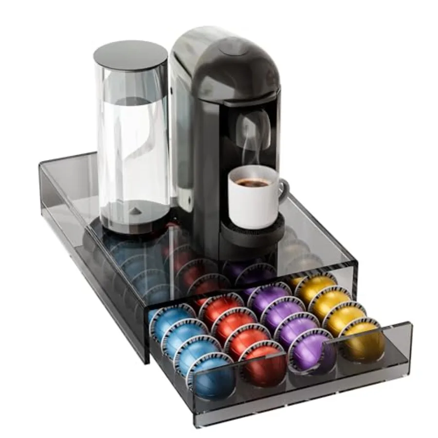 

Органайзер для кофейных капсул из акрила для Nespresso Vertuo, держатель на 40 капсул, выдвижной ящик для хранения Vertuo, 1 ярус