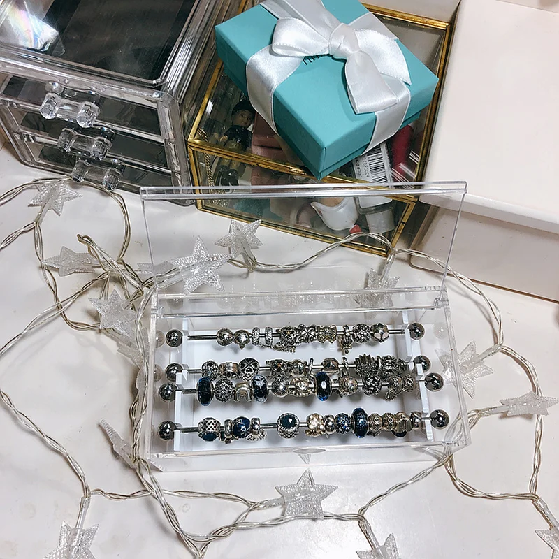 Stainless Steel Charms Organizer Holder Storage Box Rondelles Beads 4 Metal Rods Bracelet Accessories Trollbeads Display Case