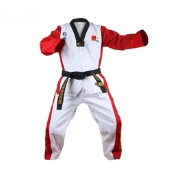 Black Red Taekwondo Uniform Taekwondo Embroidery Uniforms WTF Approved Training Clothes for Adults and Children