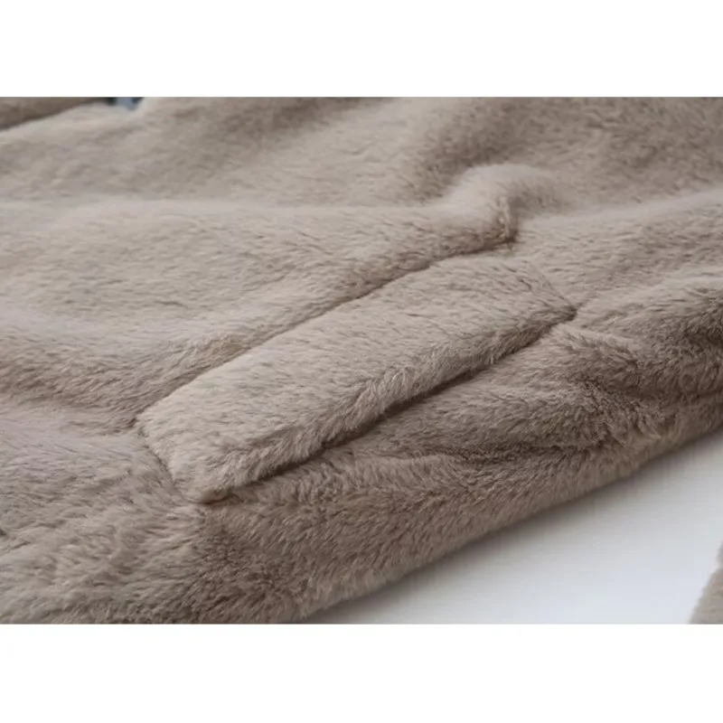 Otoño mujer abrigo largo de piel sintética con cuello de solapa grande Casual bolsillo de manga larga prendas de vestir exteriores para mujer abrigo elegante para mujer