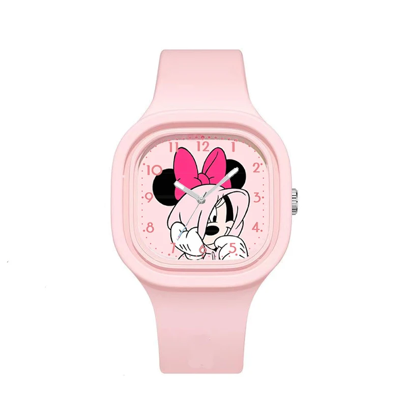 Mininstants-Montre de sport à quartz en silicone pour enfants, dessin animé Disney, Minnie Mouse, carré, garçons, filles, étudiant, enfant, cadeau d'anniversaire