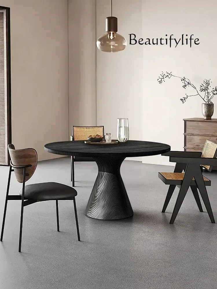 N36 Solid Wood Round Dining Table High-end Personalized Home Dining Table Nordic Minimalist Wabi-sabi Wind Large Round Table