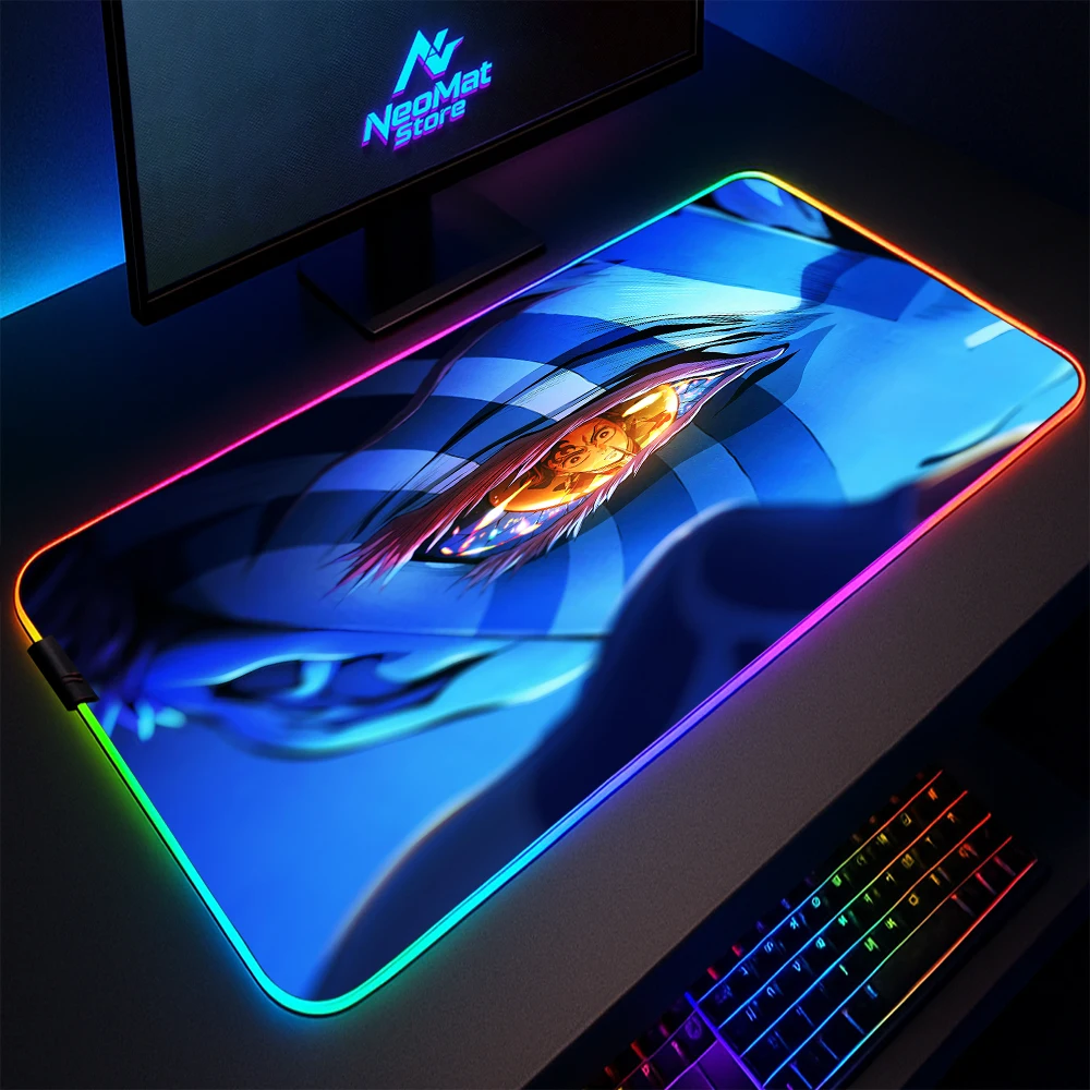 

Akaza Rgb аниме игровой коврик светодиодный коврик для мыши с подсветкой коврик для мыши Япония Xxxl настольный коврик синий офисный стол ковер блестящий аниме