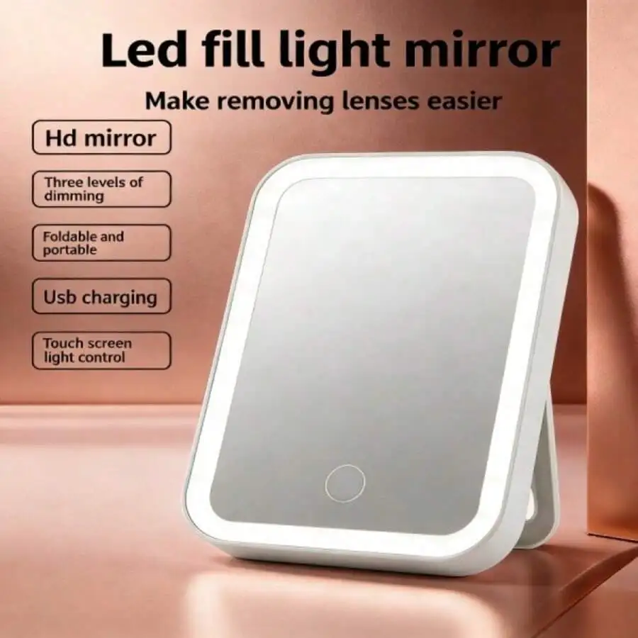 

LED Fill Light Makeup Mirror With HD Screen Foldable Desktop Vanity Mirror