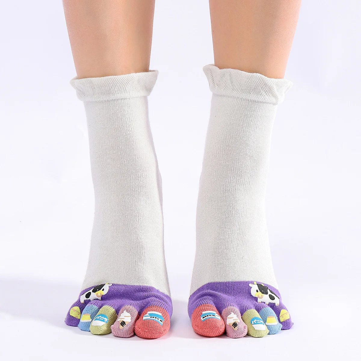 

2023 Spring New Ladies Five-finger Socks Sweat-absorbing Mid-tube Toe Socks Breathable Ankle Cartoon Socks