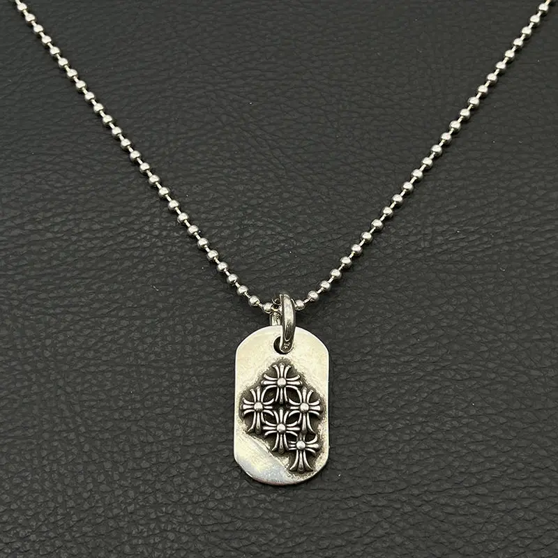

S925 sterling silver cross army necklace men's and women's European and American personalized cross flower pendant
