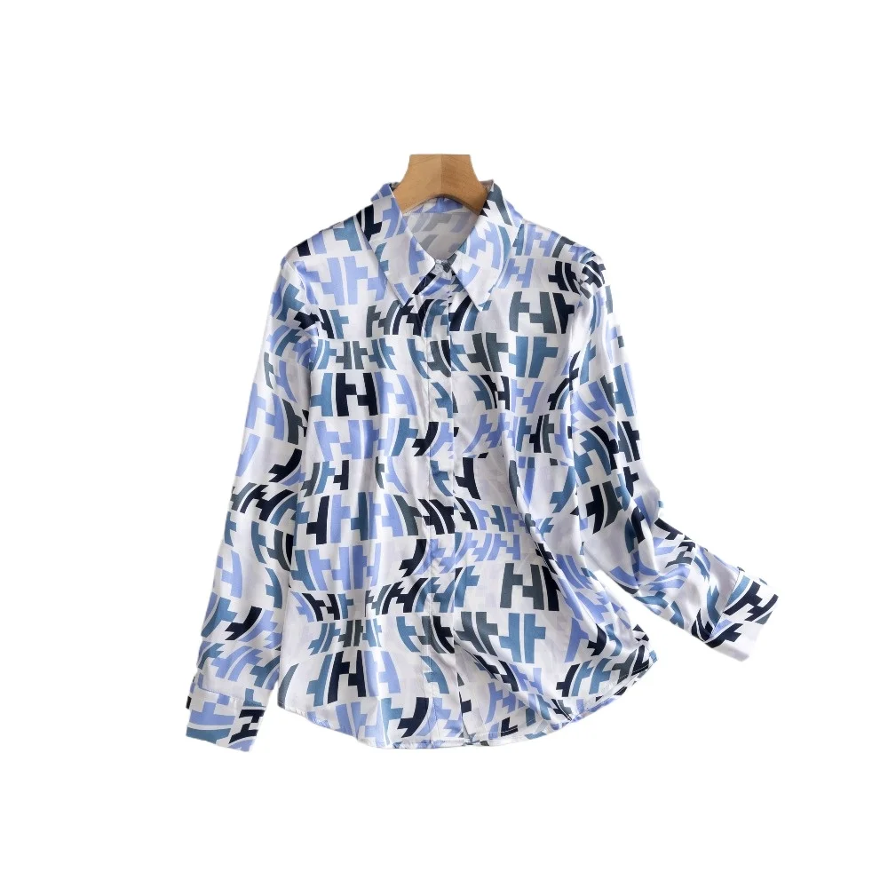 2025 Women's Spring/Autumn Clothing 93% Natural Mulberry Silk Elastic Satin Lapel OL Style Versatile Casual Long Sleeve Shirt