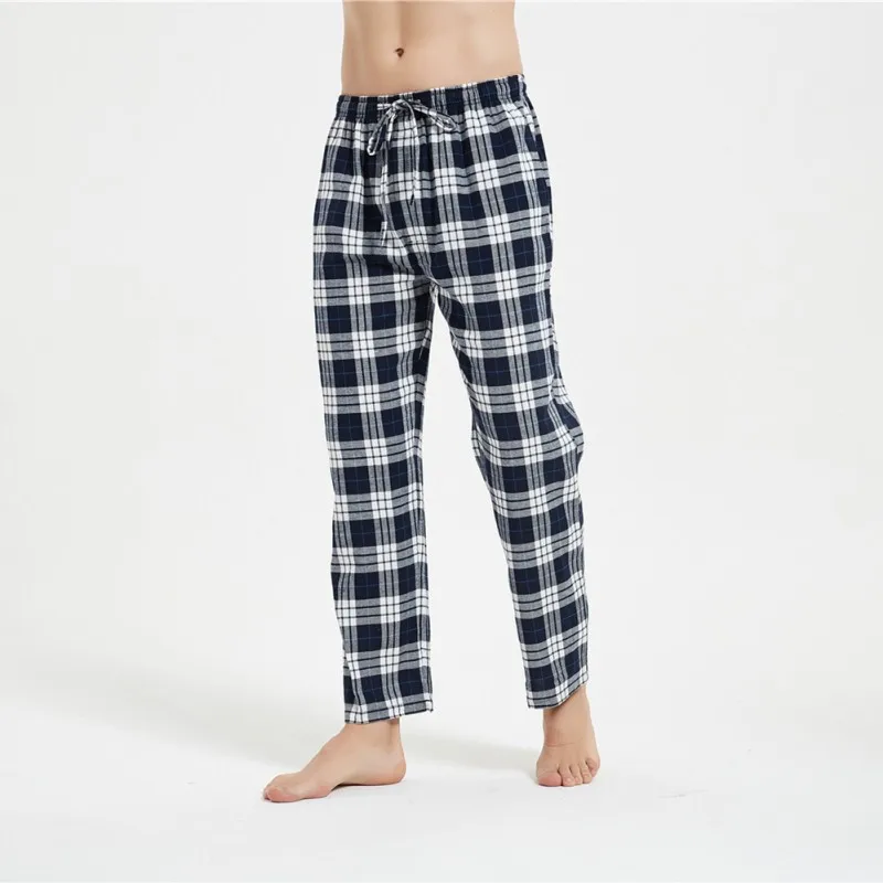 Spring Autumn Men 100% Cotton Sleep Bottoms Male Top Quality Pants Large Size Nightwear Trousers Men Casual Plaid Home Pants