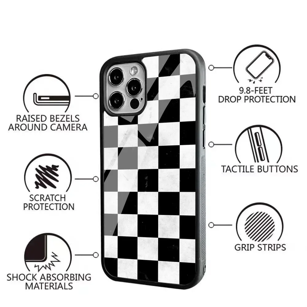 Nero bianco Checkerboar Case Strong Magnetic IPhone 15 14 13 Pro Max 11 12 Mini Alex Mirror Magsafe Wireless Charging Cover