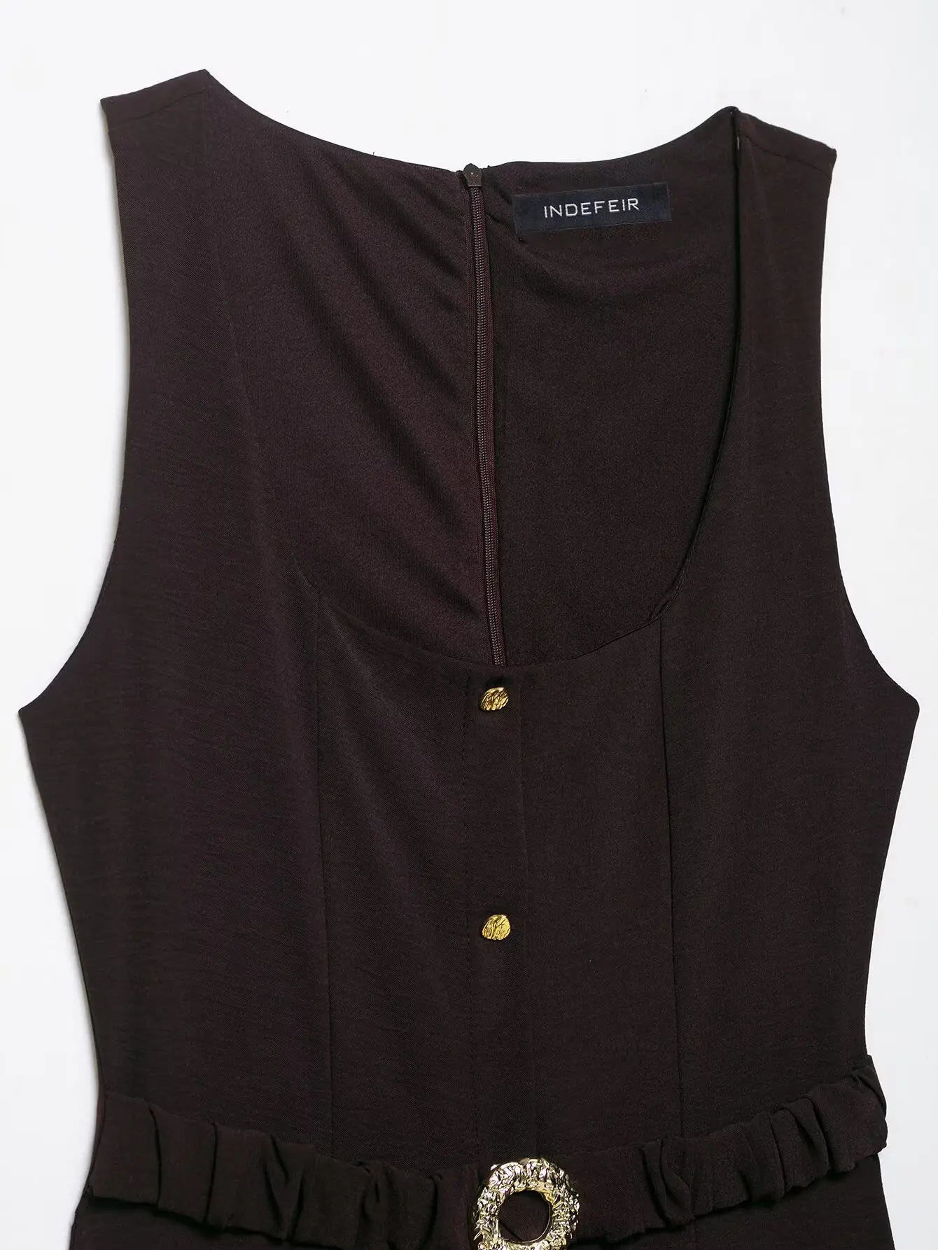 ผู้หญิง Elegant Vintage Midi Dress รอบคอสีทึบแขนกุดเดี่ยวพร้อมเข็มขัด A-Line ชุดลําลองฤดูร้อน