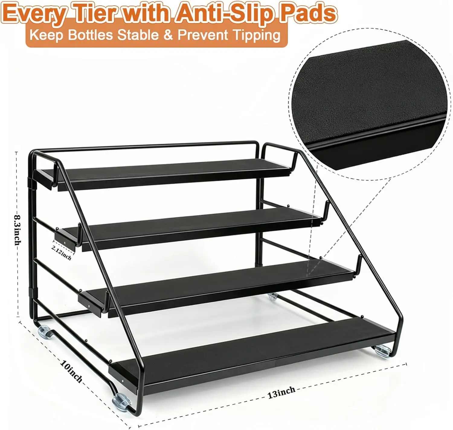Estante de especias de 4 niveles para encimera de cocina, ahorrador de espacio para gabinetes, soporte de almacenamiento para tarros de hierbas, especiero escalonado montado en la pared