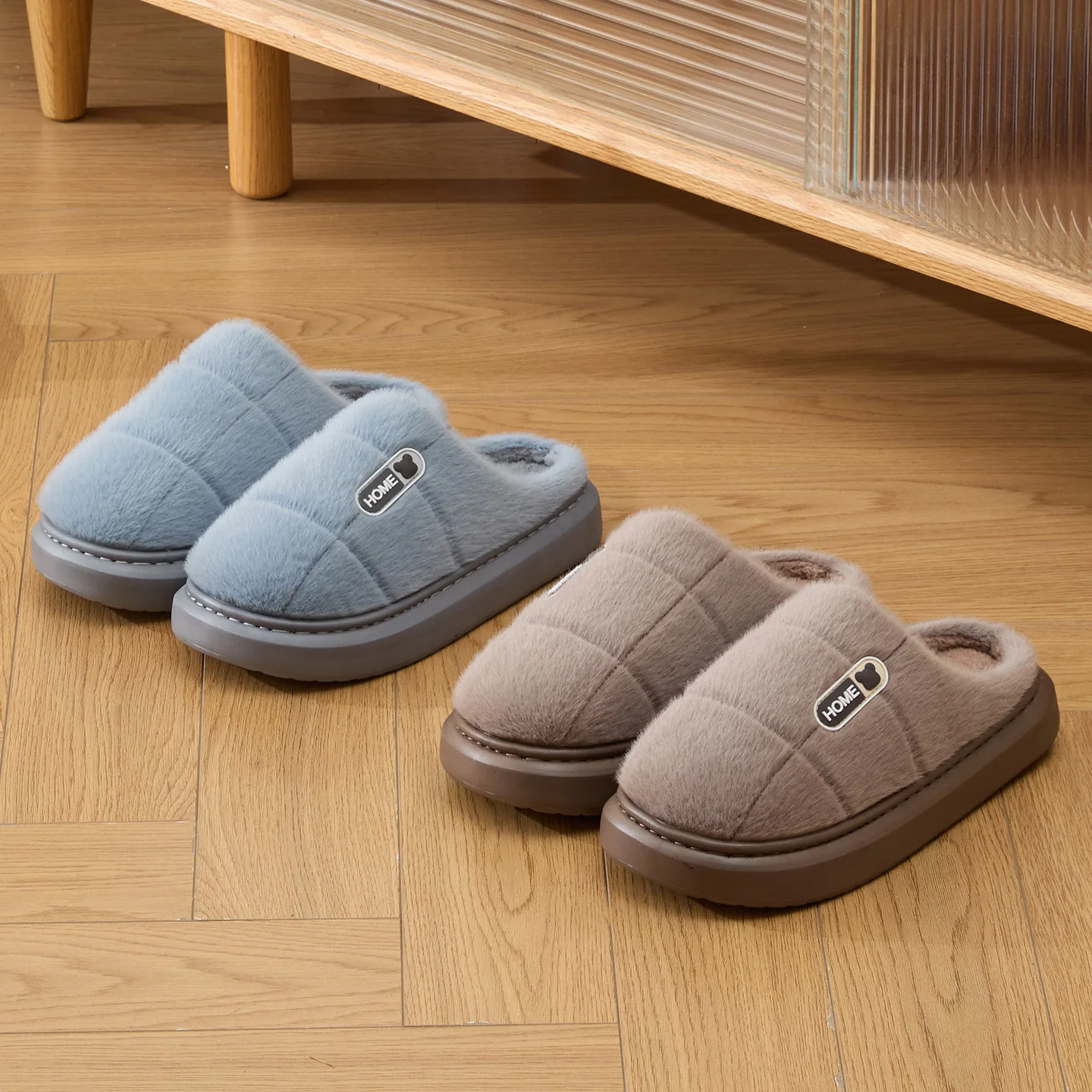 Winter Warm Plush House Slippers For Men Soft Fuzzy Non‑Slip Indoor Home Slippers Thick Sole Cozy Fluffy Bedroom Shoes  Winter