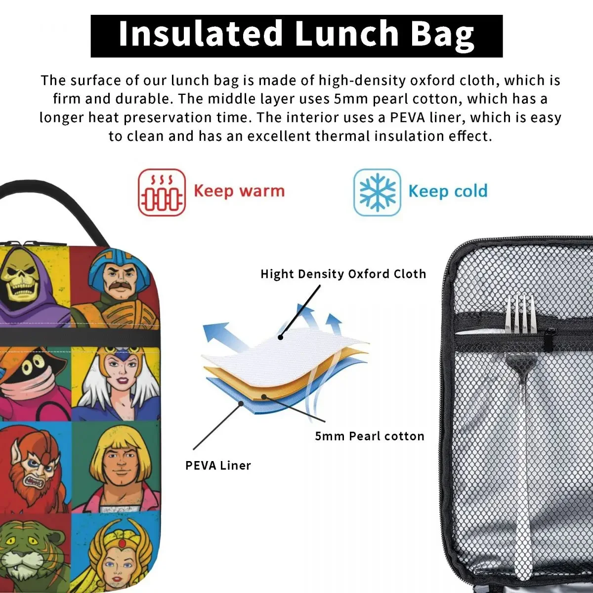 He-Man And Friends Resuable Lunch Box Women Masters of the Universe Cooler Thermal Food Insulated Lunch Bag Children Student