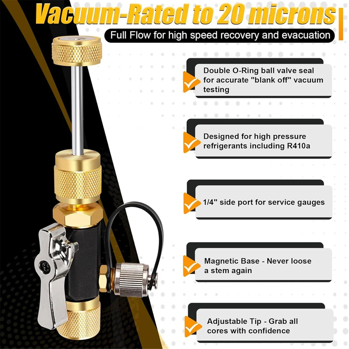

AA98 HVAC Valve Core Removal Tool, 1/4 Inch Vacuum-Rated Valve Core Removal Tool,Works with All Refrigerants,HVAC Tools
