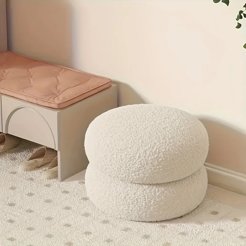 Available in 3 Colors, This Lamb Wool Round Stool/sofa Footstool/low Chair Is Perfect for Home Use,a Compact Shoe Changing Stool