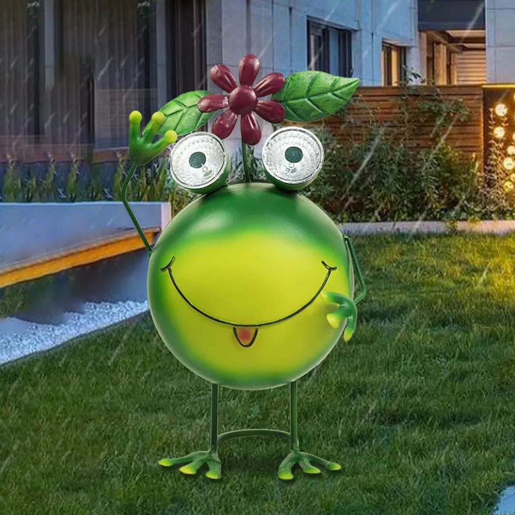 Solar Frog Patio Light Durable Wrought Iron High Transmittance Lampshade Solar Powered Outdoor Pathway Garden Yard Lighting