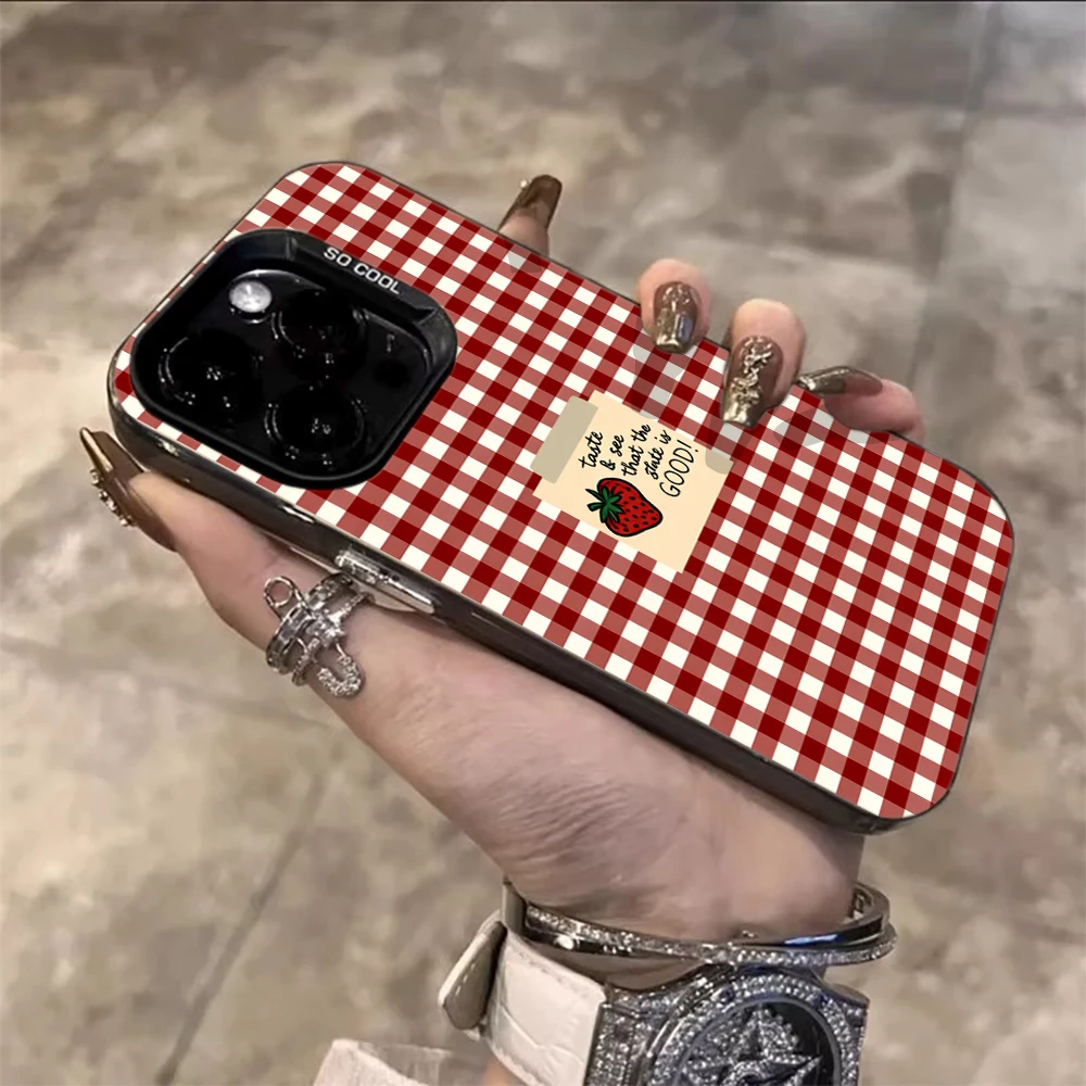 Niedliche Erdbeer-Karo-Hülle für iPhone 16 17 15 Pro Max Hüllen iPhone 17 11 12 13 ProMax 14 15 16 Plus 8 XS XR Stoßfeste Schutzhüllen – Detail 1