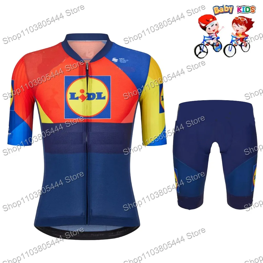 Conjunto de Jersey de ciclismo Lidl Team 2025 para niños, ropa de ciclismo de verano para niños y niñas, traje de camisa para bicicleta, pantalones de bicicleta, Maillot MTB