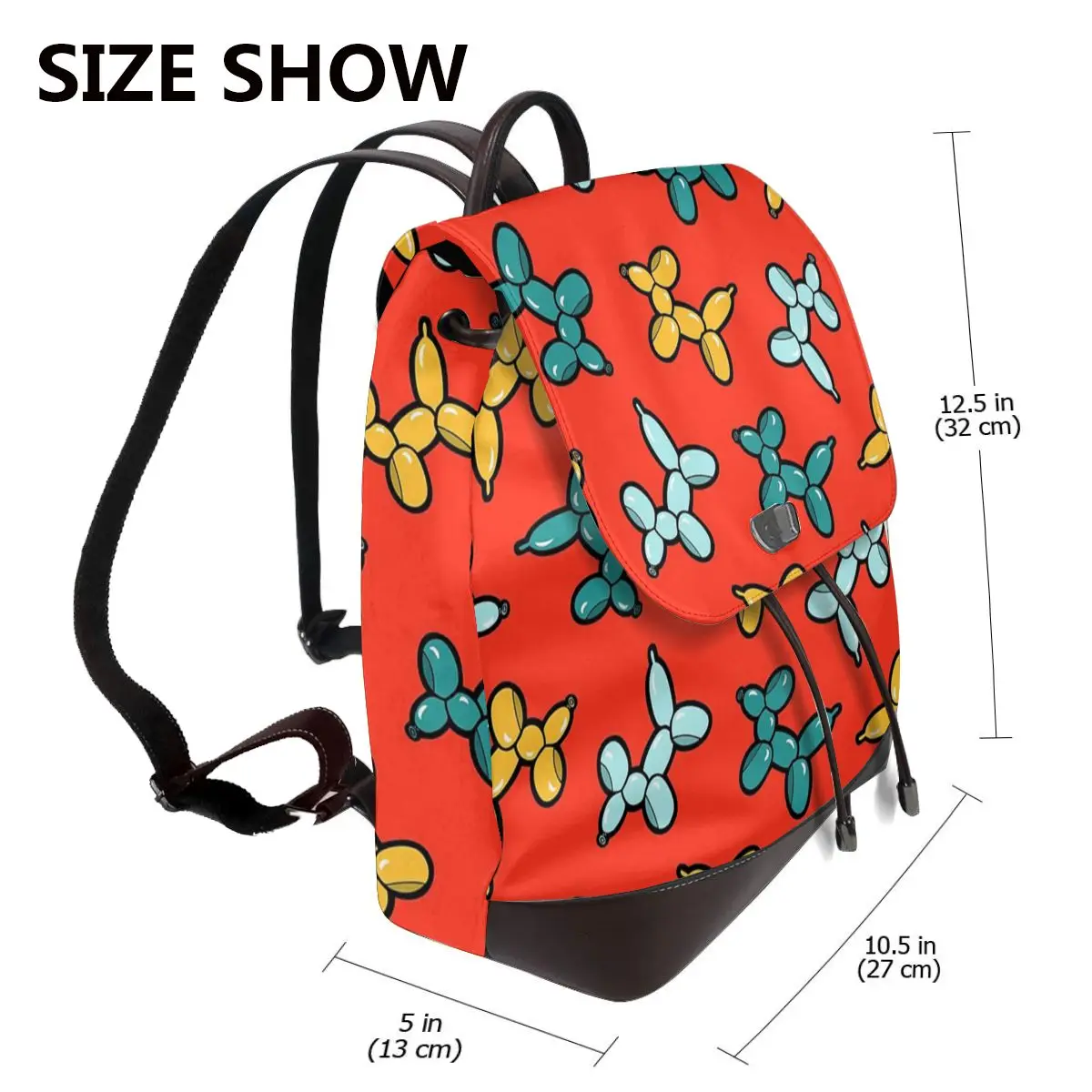Balloon Animal Dogs Pattern In Red Bookbag School Student Bags Hiking Travel Daypack for Women Fashion Derma Backpack