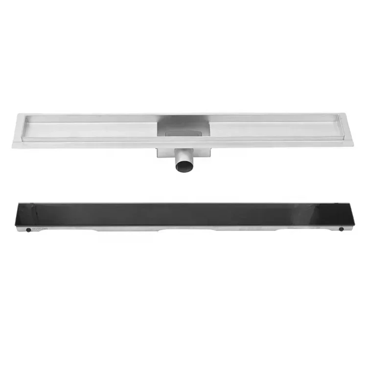 Hidden Linear Drainage Bathroom 800mm, Black Glass, Floor Shower Odor Proof Floor Drain,Stainless Steel Frame,Customizable Size