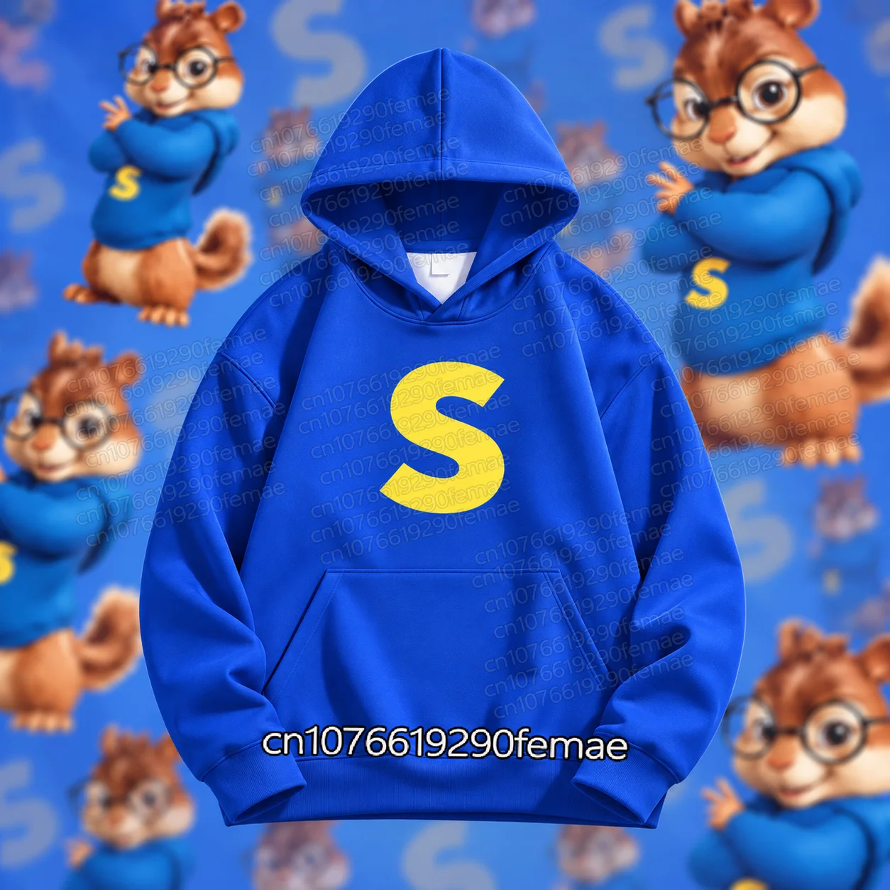 Cotton Hoodie Cute Cartoon Chipmunk Yellow S A T Letter Print Pullover Sweatshirt Loose Long Sleeve Streetwear Tops for Kids