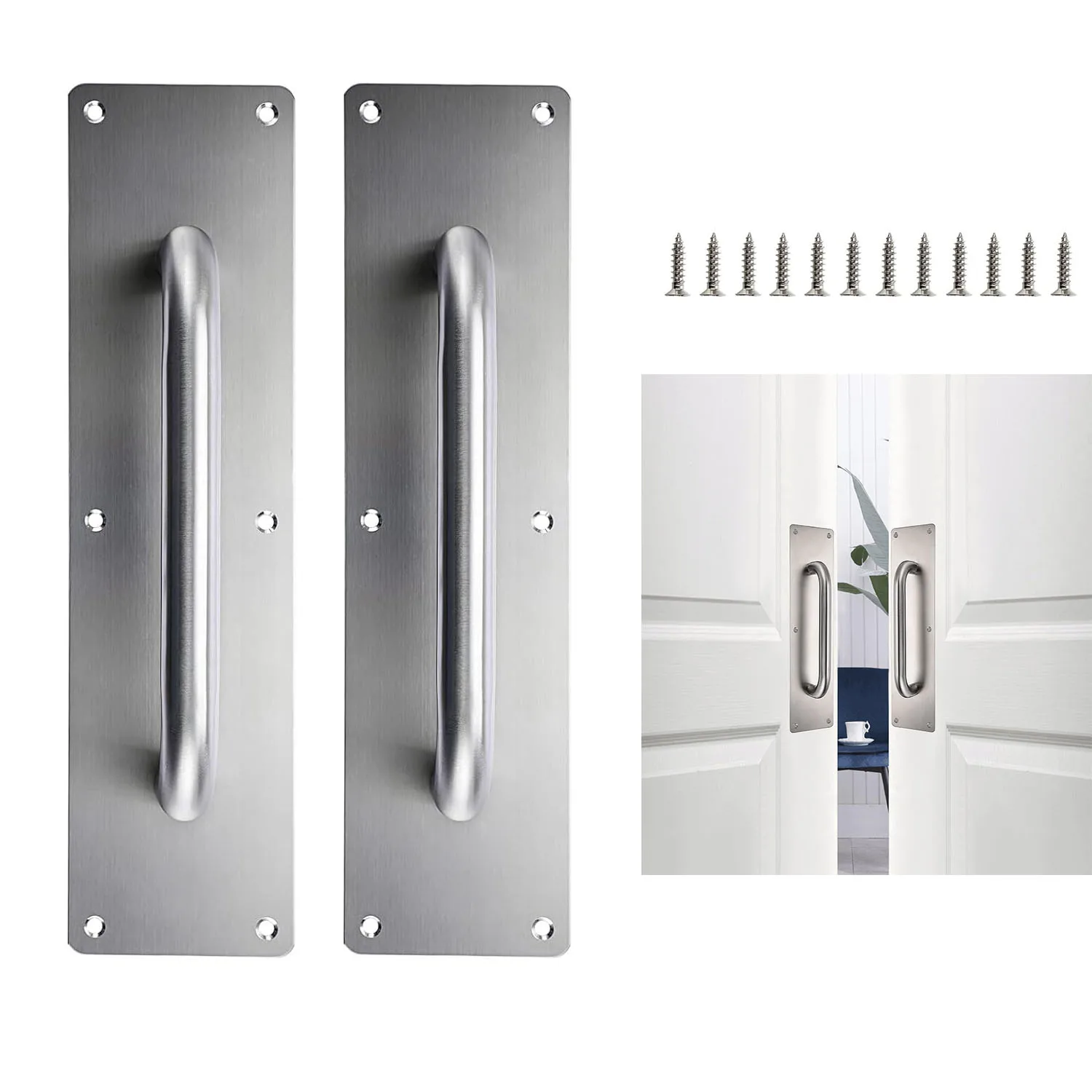 

2PCS Stainess Steel Door Push Plates,Sturdy Door Handle Plates，Solid Door Pulls for Home Office Public Commercial Places,Silver