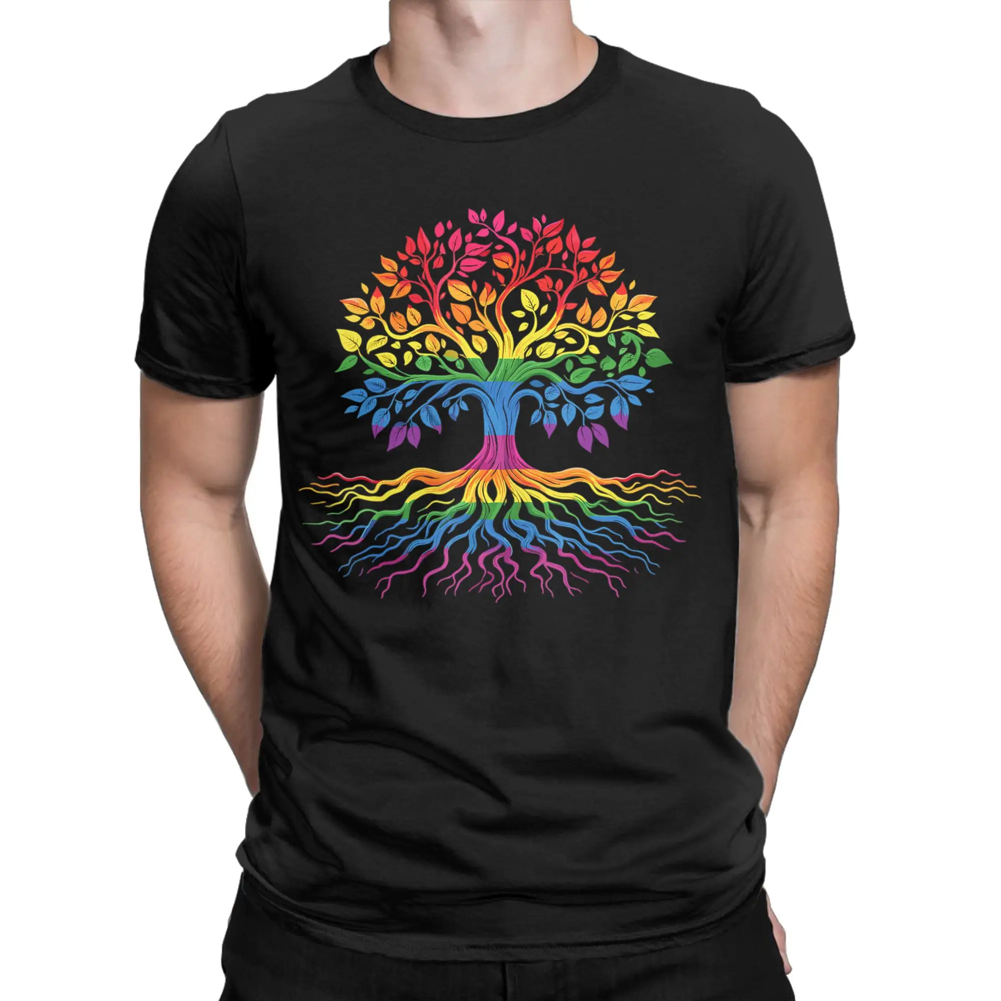 Tree Life Rainbow LGBT Flag Gay Pride Ally Summer T Shirts Cotton Crewneck Plus Size Top Tees Short-Sleeve Streetwear Tops