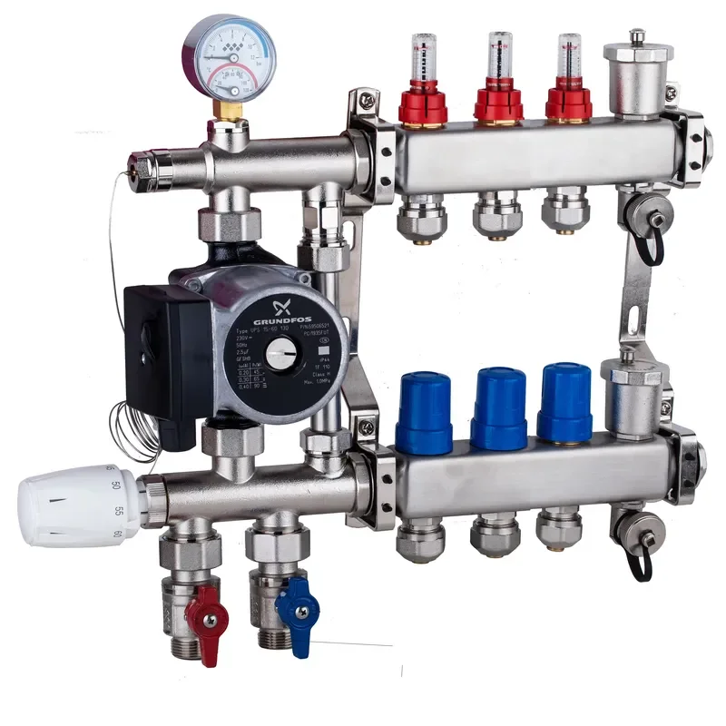 Modern Apartment Electric Underfloor Heating System Heating Thermostat Mixing Set 100% Brass Water Resistant 110V 2-Year