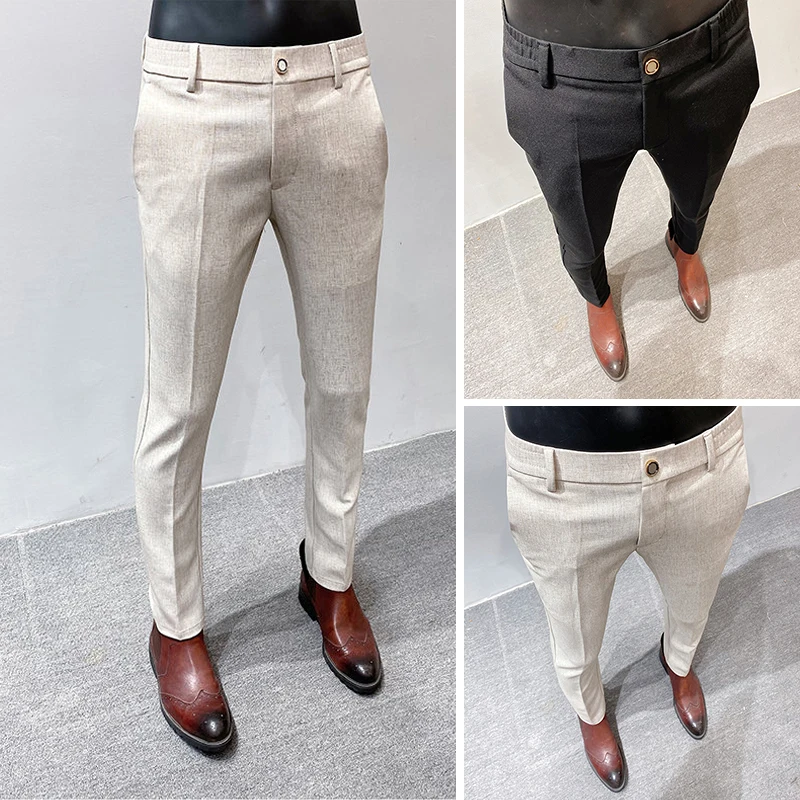 2024 Spring Summer New Men\'s Pants Lightly Mature Slim Fit Draping Linen Pants, Solid Color High Quality Classic Business Pants