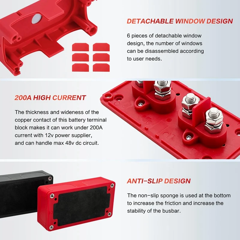 300A Bus Bar Power Distribution Block Heavy Duty Module Design 12-48V DC Busbar Box Set With 4 X M8(5/16Inch) Terminal Studs Set