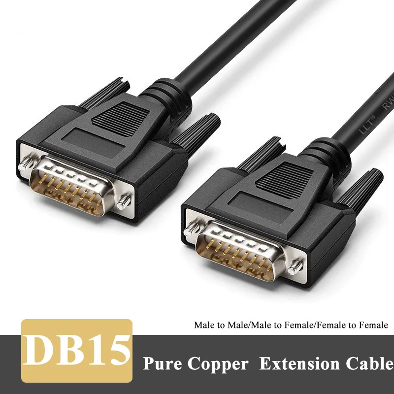 Industrial Grade DB15 Connector Cable Pure Copper Male to Female Parallel 2 Rows 15 Pin Serial Plug Extension Wire 1-20M Custom