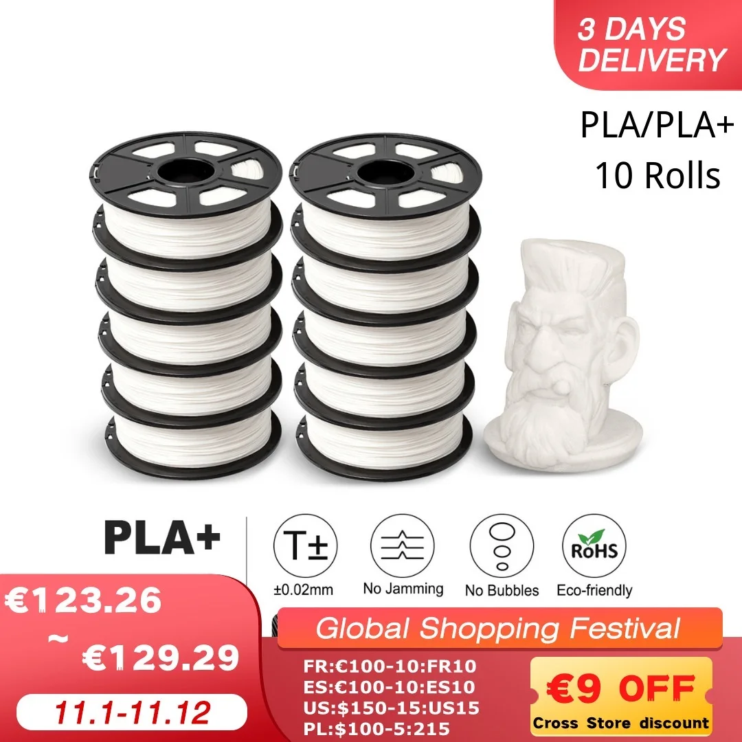 Go! PLA PLUS 3D 프린터용 필라멘트, PLA PLA 10KG, 롤 당 1KG, 3D 프린터 및 3D 펜, 친환경 소재 