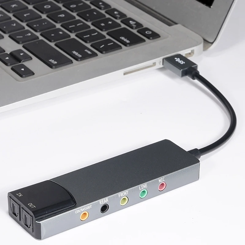 6-in-1 USB External Optical Sound Card Multifunction Audio Converter Adapter for Notebook Aluminium Sound Card-WDL