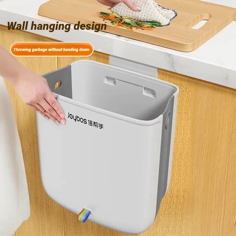 JOYBOS Foldable Wall Mounted Trash Can Kitchen Cabinet Door Hanging Garbage Bin Collapsible Waste Bin Bathroom For Home Organize