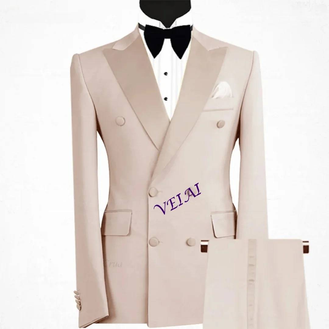 Customized Grey Slim Fit Men's Double Breasted 2-Piece Formal Suit Set Luxury Blazer And Pants for Homecoming And Wedding