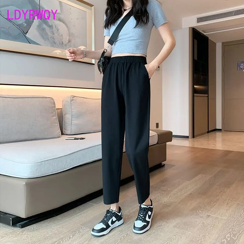 

Black radish pants for women in summer, thin, high waist, loose and slim, nine point casual pants, Harun pants