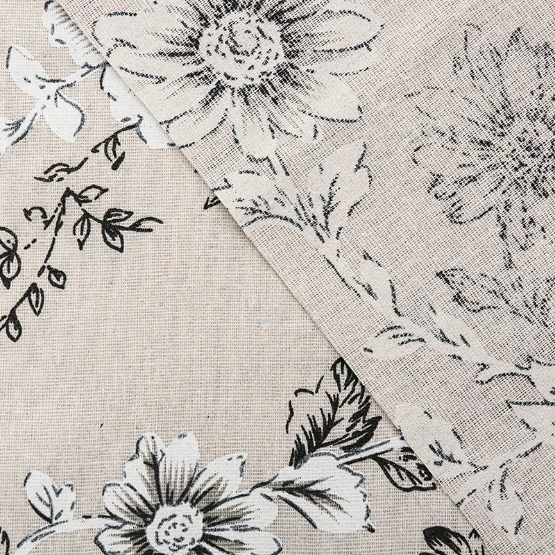 150x50/200CM Cotton Linen Black and Red Peonies Printed Fabric For Tablecloths Curtains Handbags Handmade DIY FabricTJ21795