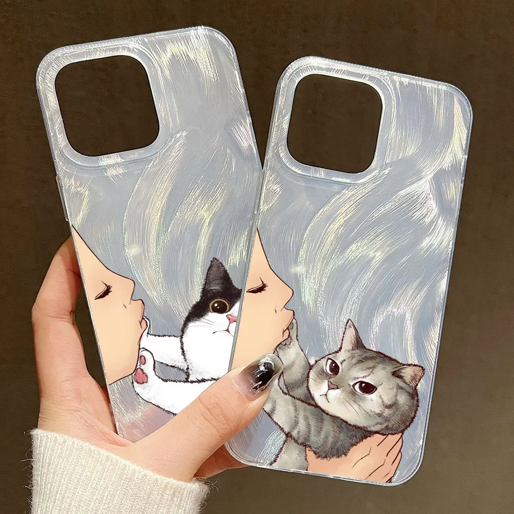 

Refuse Lovely Cat Kiss Phone Case For iPhone 16 15 14 11 Pro Max 12 13 Mini 16 15 Pro X XS XR 8 7 Plus Fashion Fundas Back Cover