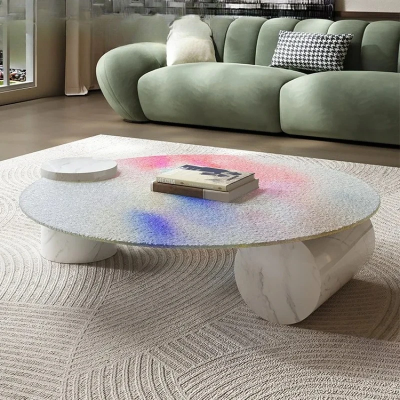Water ripple coffee table glass marble simple living room crystal round coffee table