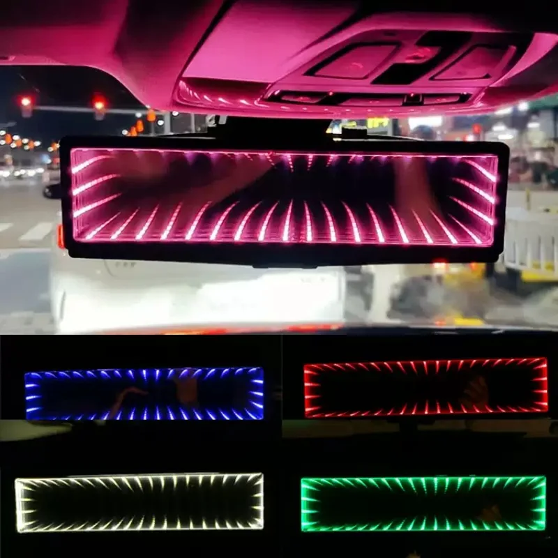 3D Wide‑Angle LED Interior Rearview Mirror, Flat Auxiliary Reflector Universal Auto Interior Replacement Spare Accessory